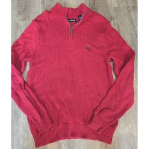 Chaps Men's Heavy‎ Knit 100% Cotton 1/4 Zip Mock Neck Red Sweater Size M